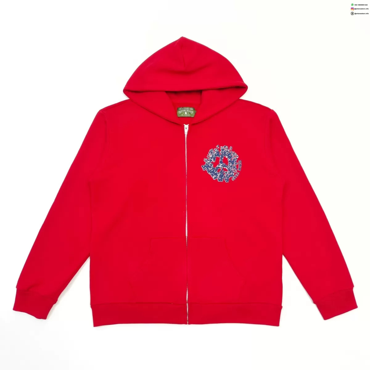 DENIM TEARS Blue & White DU Red Zip Hoodie Streetwear