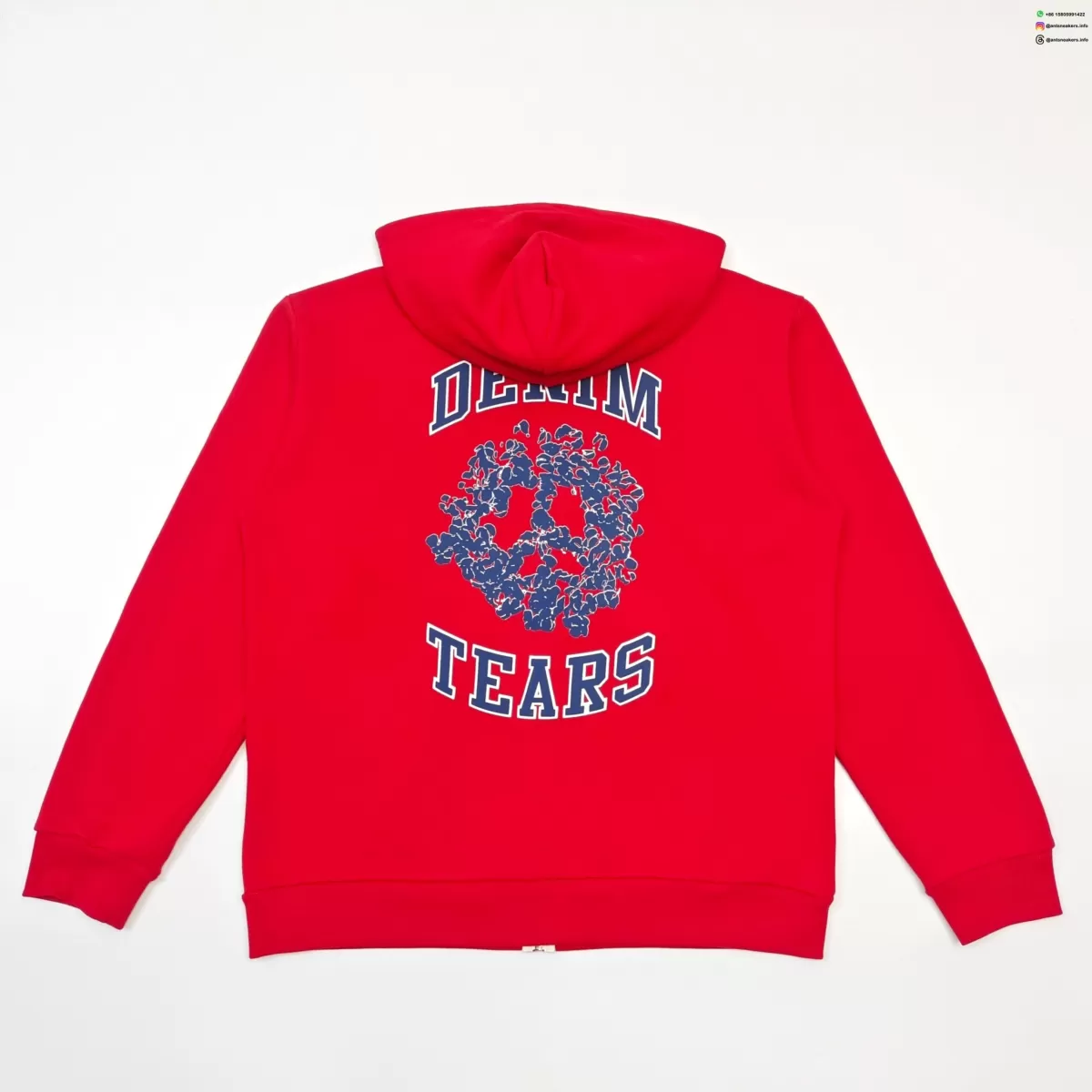 DENIM TEARS Blue & White DU Red Zip Hoodie Streetwear