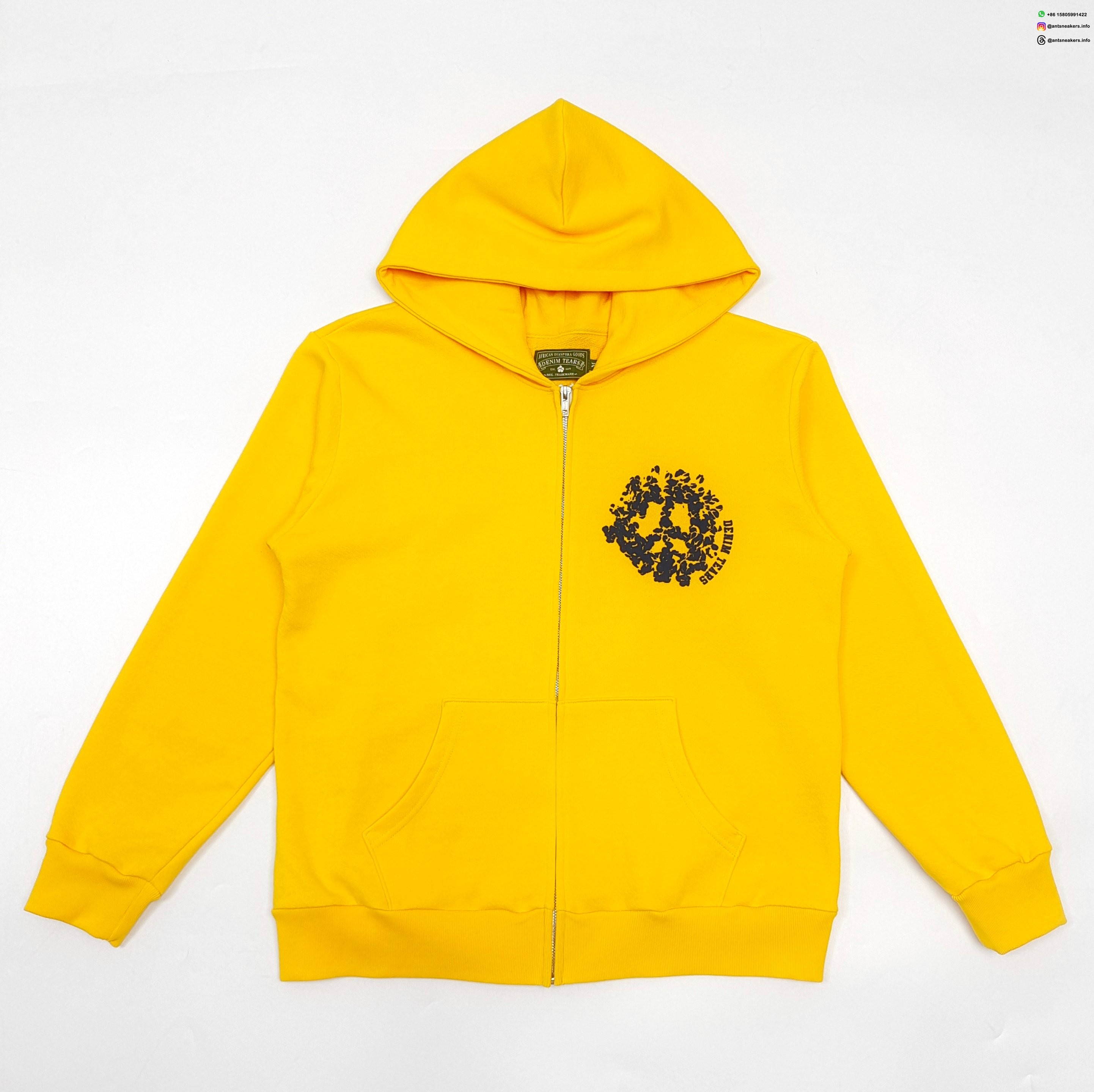 DENIM TEARS Dark Blue Print DU Yellow Zipper Hoodie
