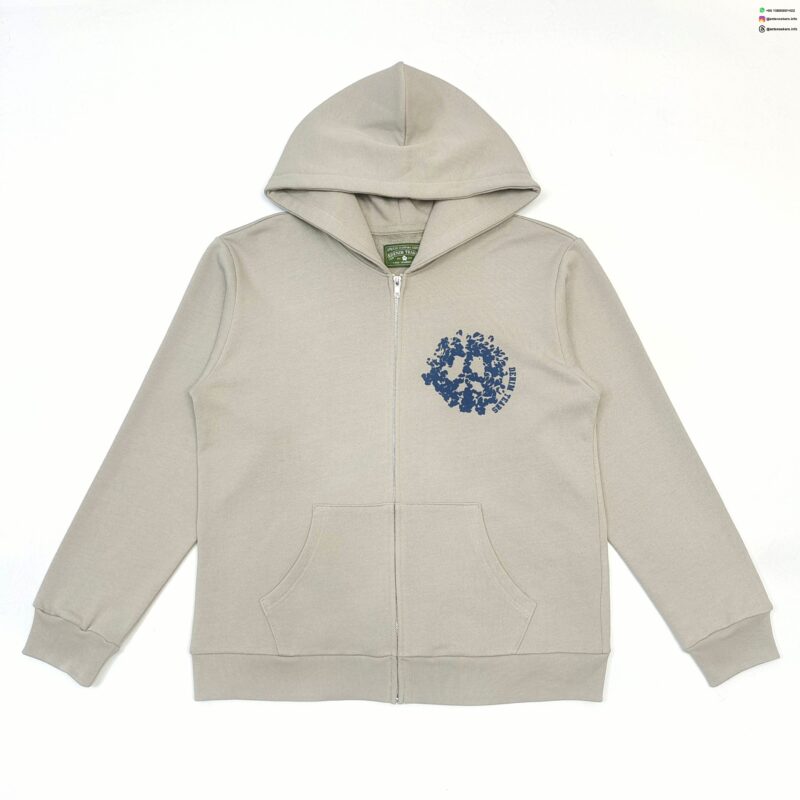 DENIM TEARS Dark Blue Printed DU Stone Grey Zipper Hoodie