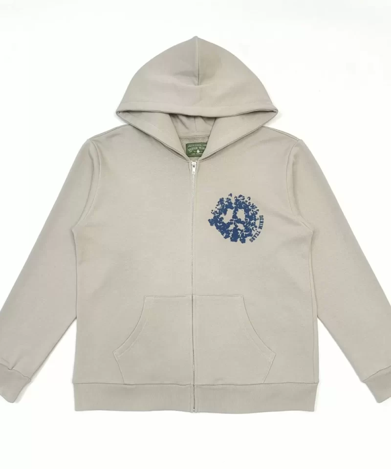DENIM TEARS Dark Blue Printed DU Stone Grey Zipper Hoodie