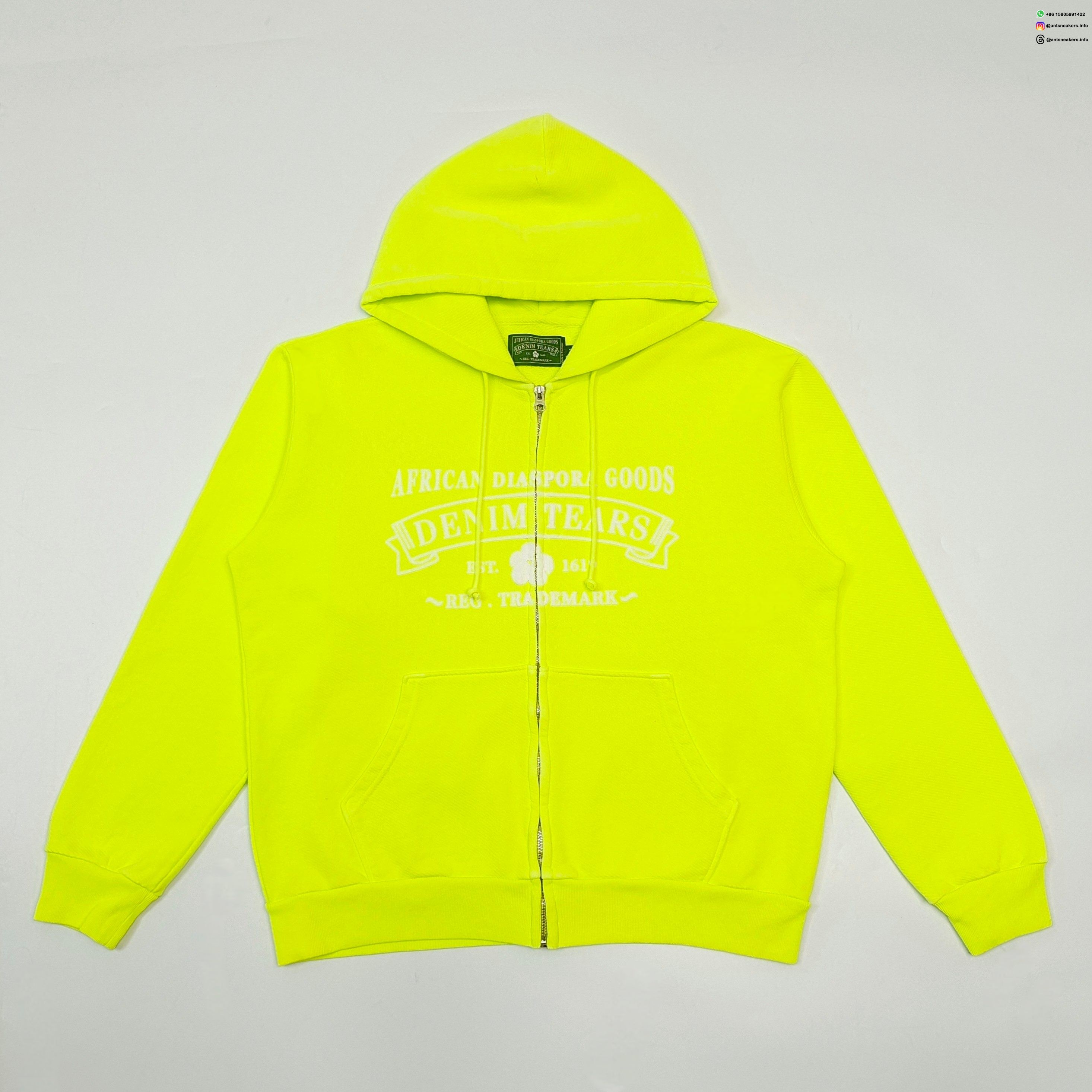 DENIM TEARS Fluorescent Green ADG Zip Hoodie