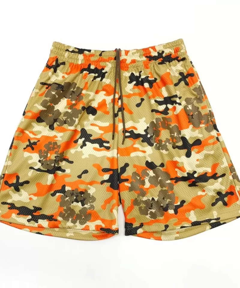 DENIM TEARS Orange Camouflage Mesh Shorts Streetwear