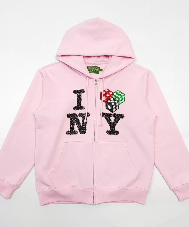 DENIM TEARS Pink NY Zipper Hoodie Streetwear Running Shoes