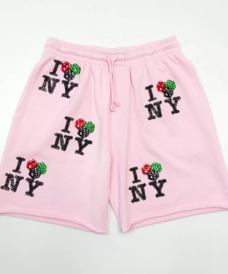DENIM TEARS Sequins NY Pink Shorts Streetwear