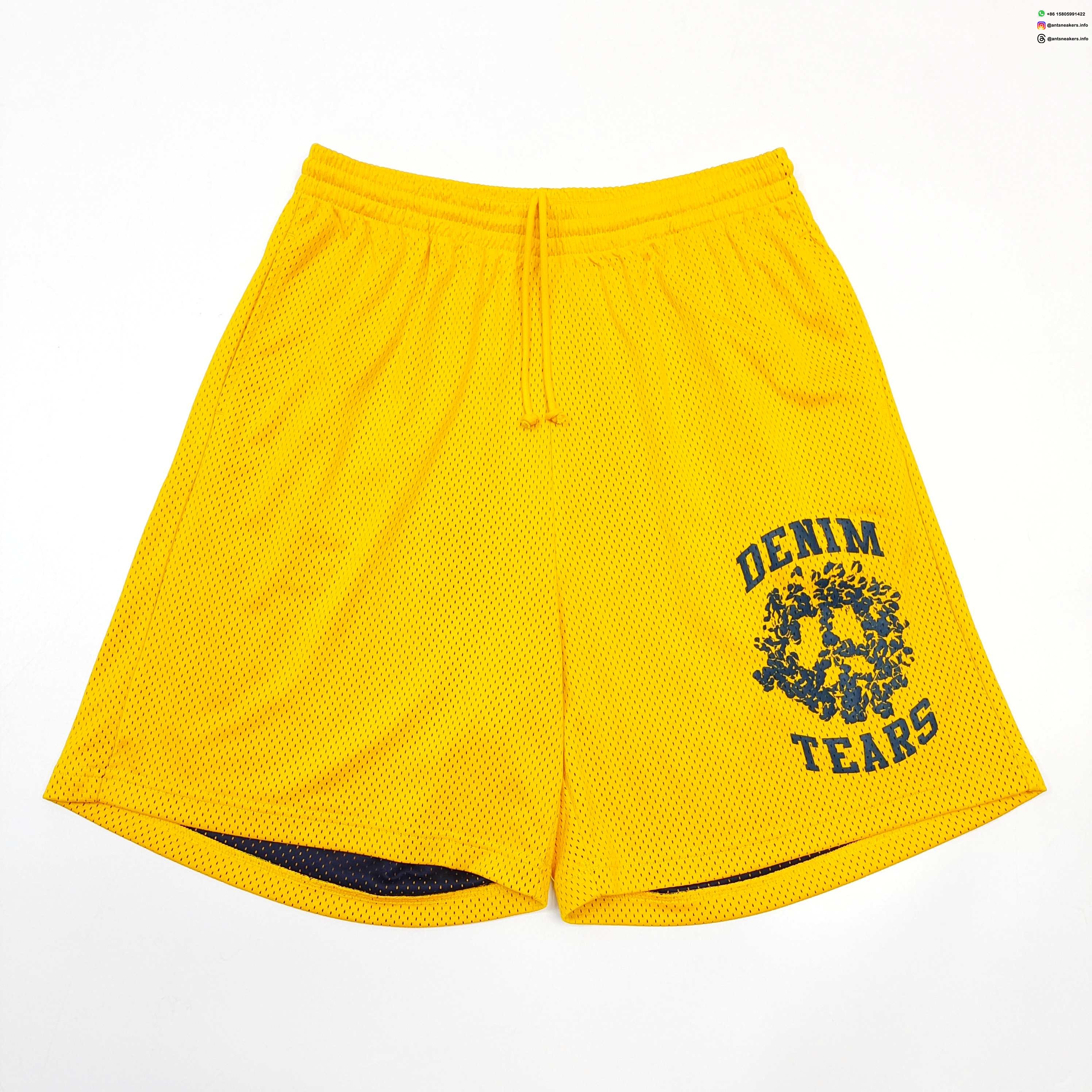 DENIM TEARS Single Flower Mesh Yellow Shorts