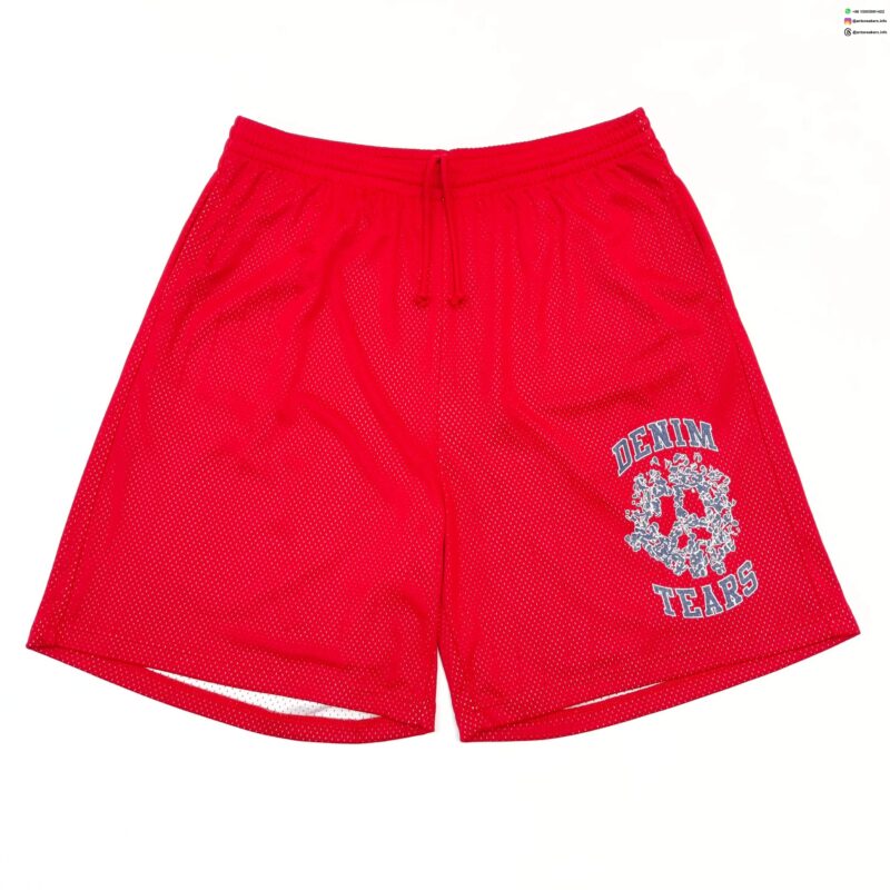 DENIM TEARS Single-Print Mesh Red Shorts