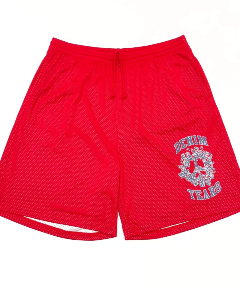 DENIM TEARS Single-Print Mesh Red Shorts