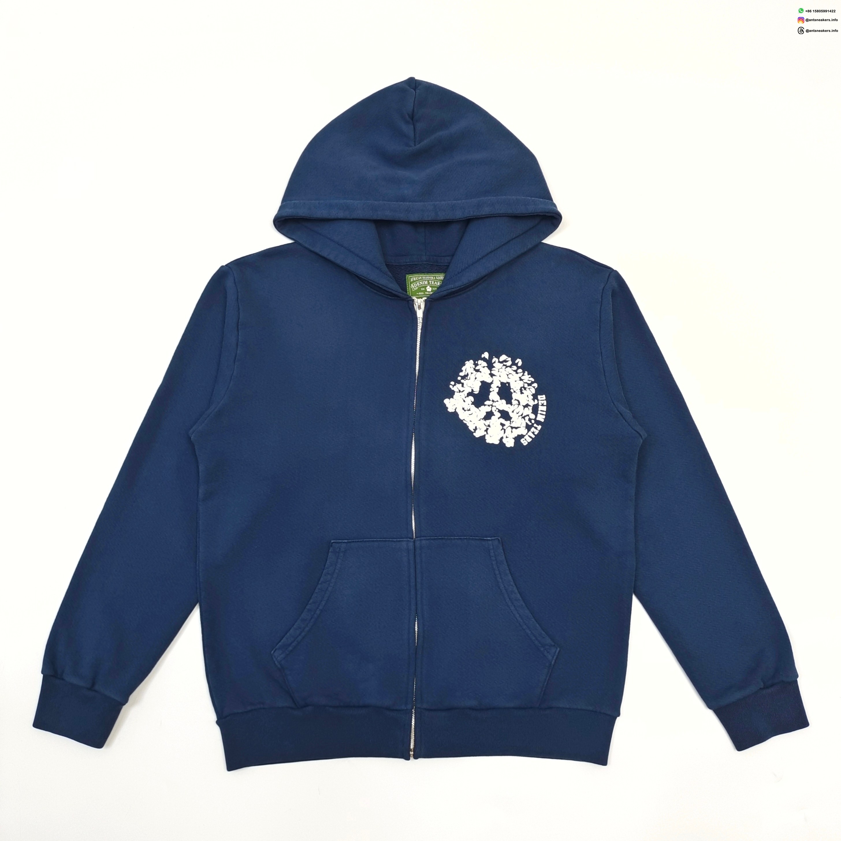 DENIM TEARS White DU Navy Blue Zip Hoodie
