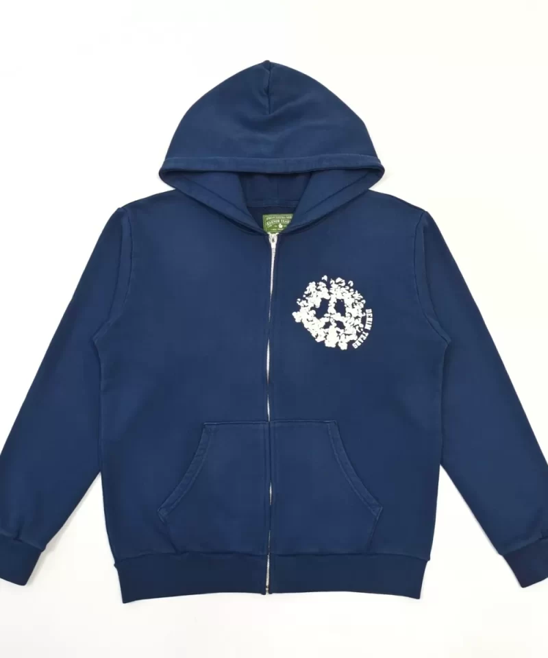 DENIM TEARS White DU Navy Blue Zip Hoodie Streetwear