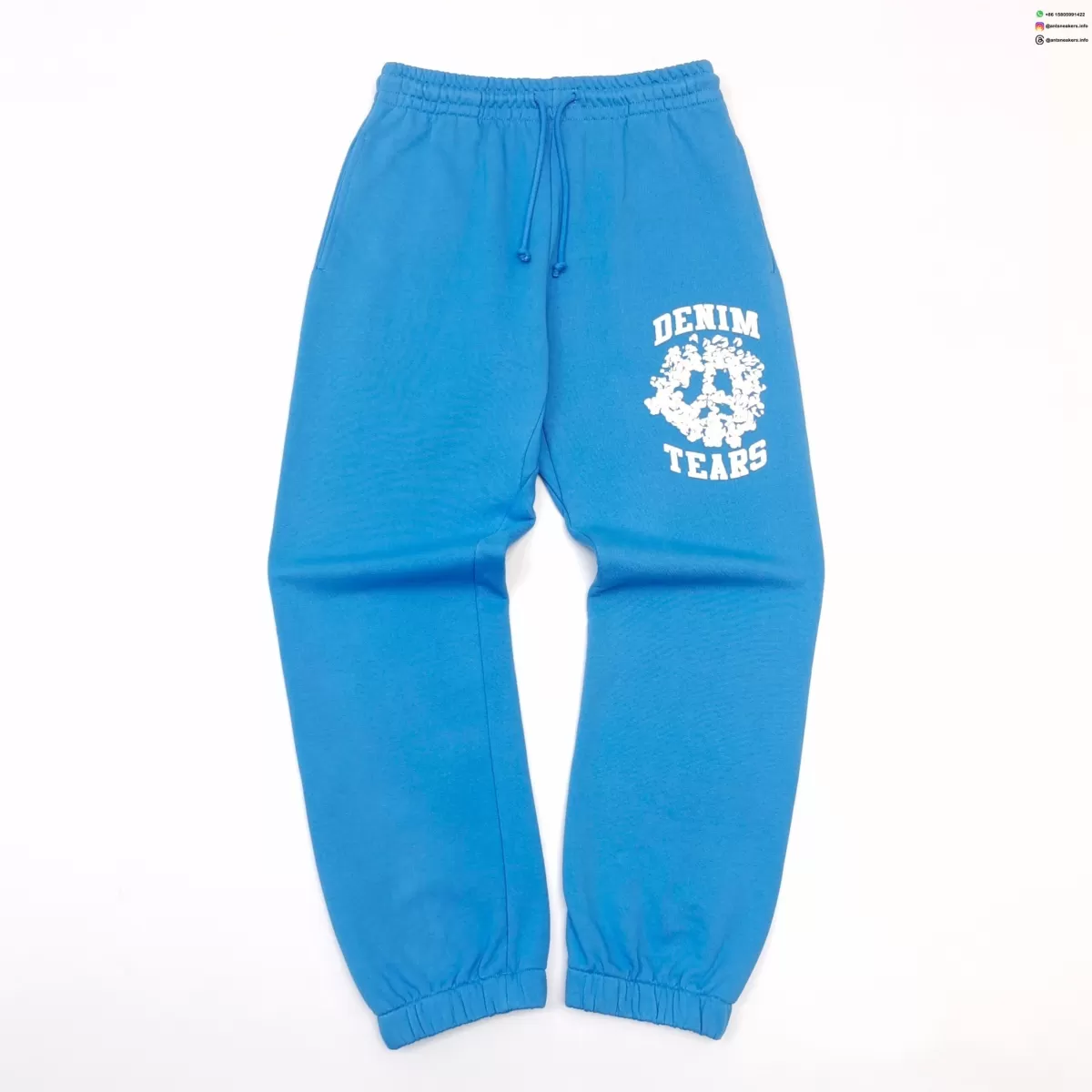 DENIM TEARS White Print DU Light Blue Sweatpants