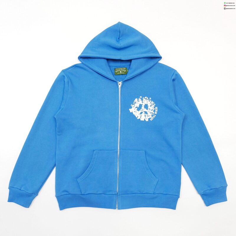 DENIM TEARS White Print DU Light Blue Zip Hoodie