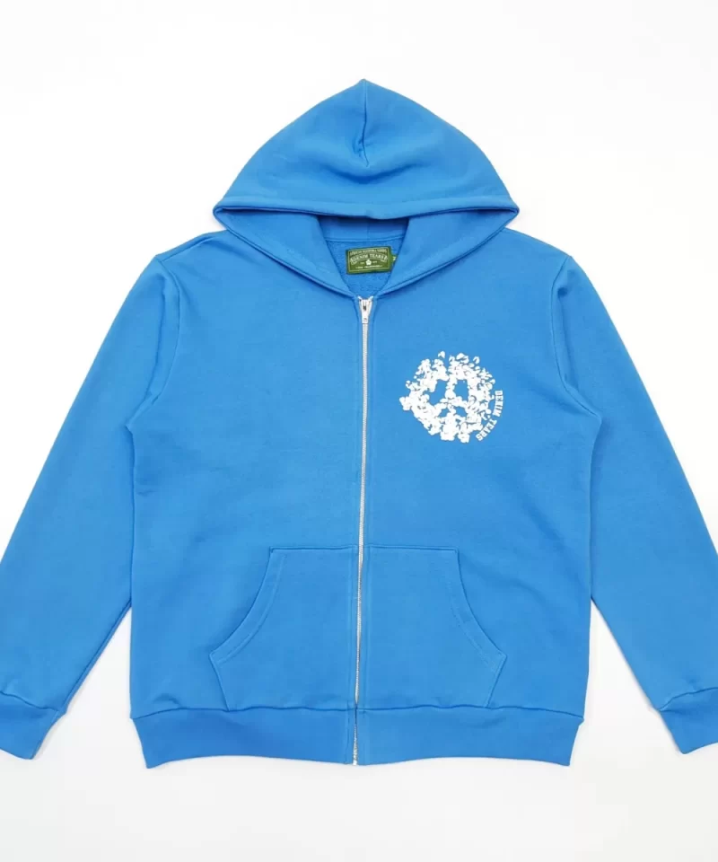 DENIM TEARS White Print DU Light Blue Zip Hoodie