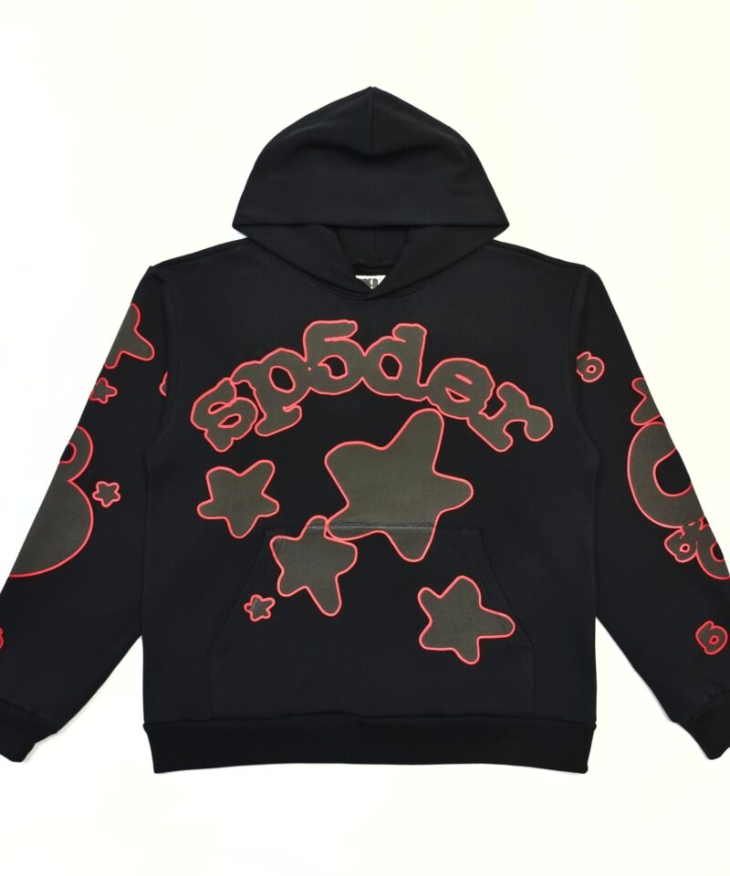SP5DER Black Hoodie with Red Star Outline