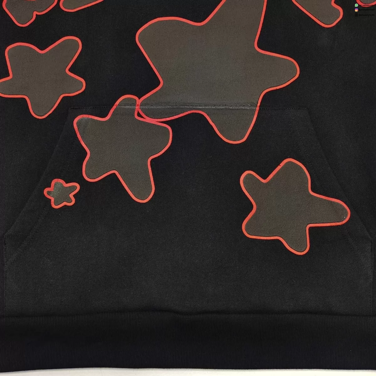 SP5DER Black Hoodie with Red Star Outline Streetwear