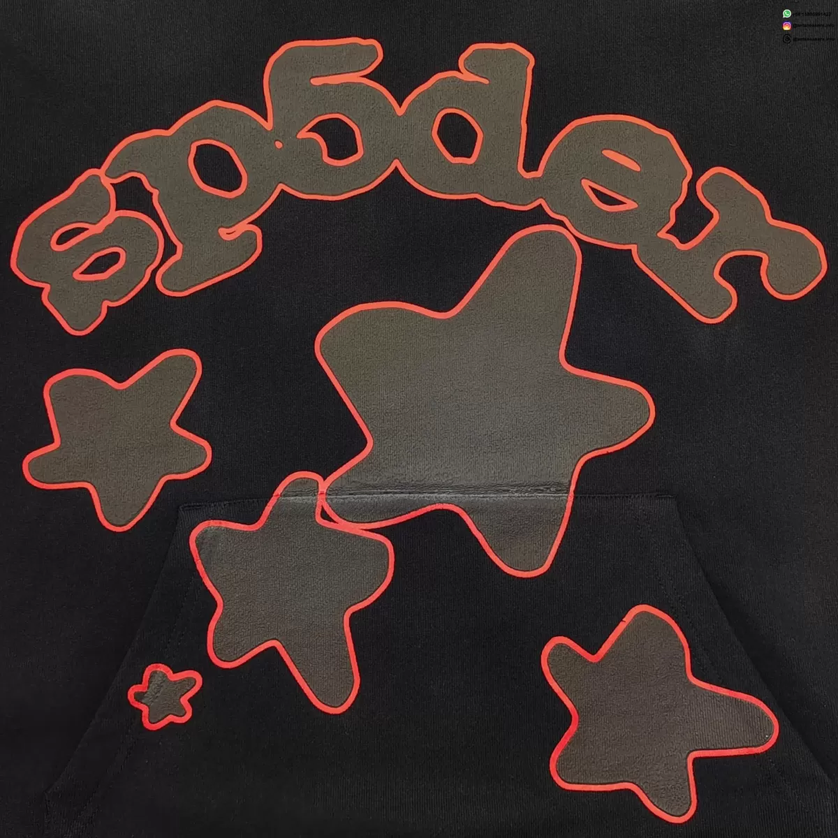 SP5DER Black Hoodie with Red Star Outline Streetwear