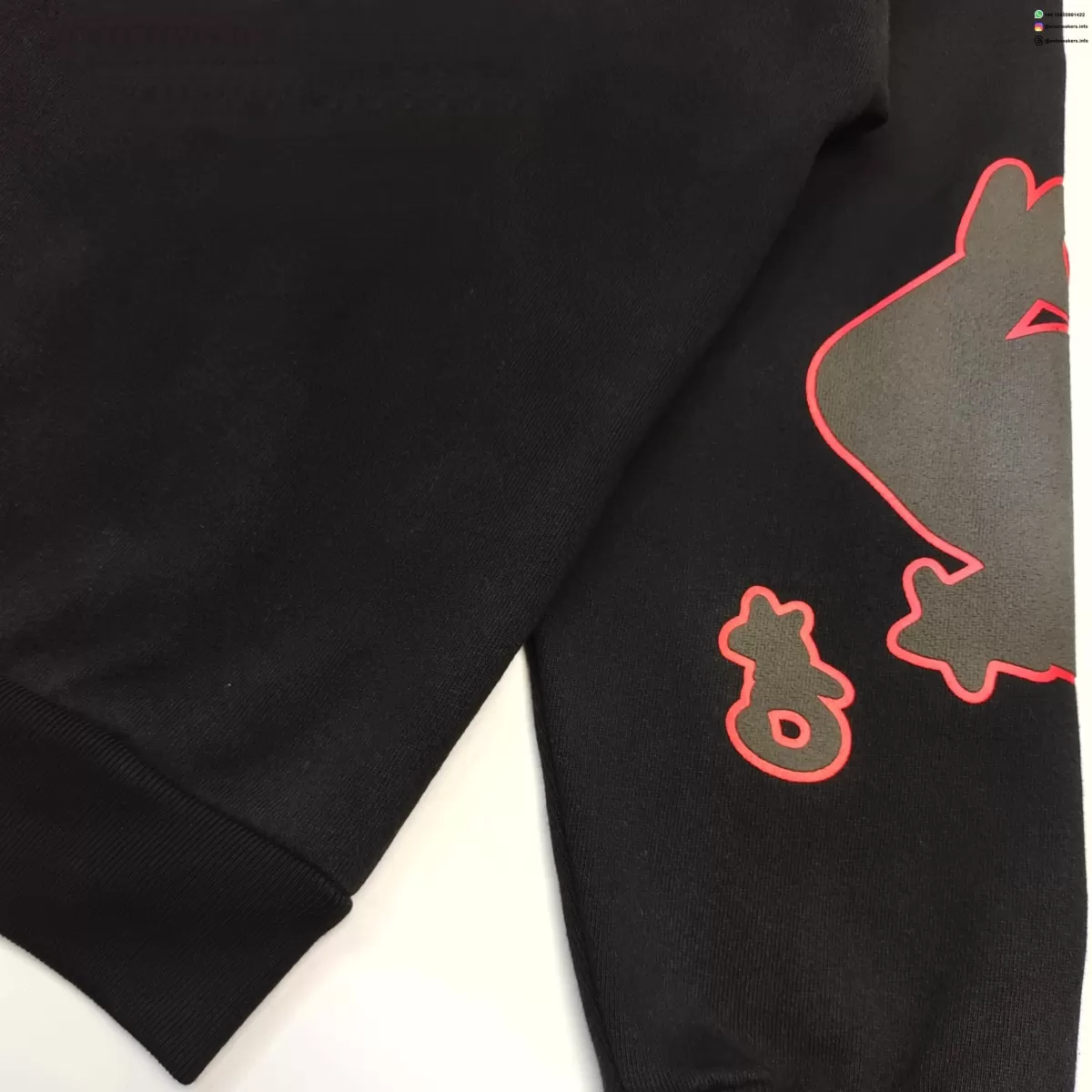 SP5DER Black Hoodie with Red Star Outline Streetwear
