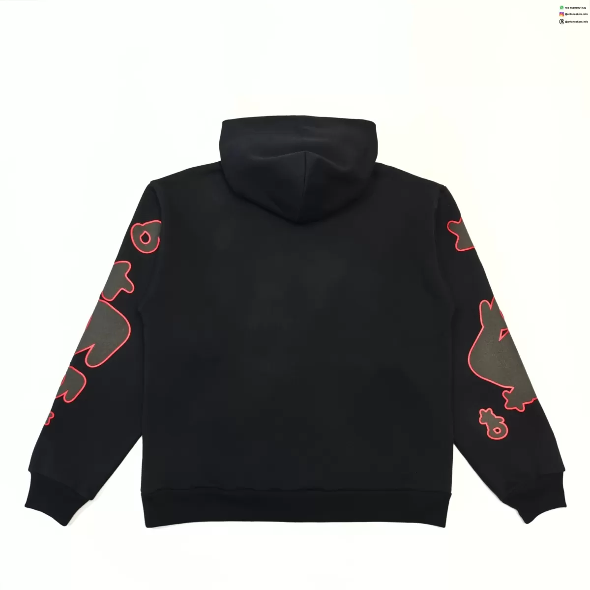 SP5DER Black Hoodie with Red Star Outline Streetwear