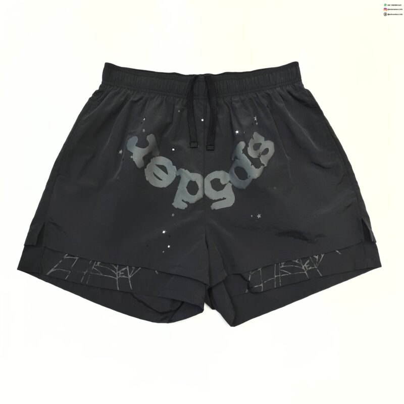 Sp5der Black Letter Black Nylon Shorts