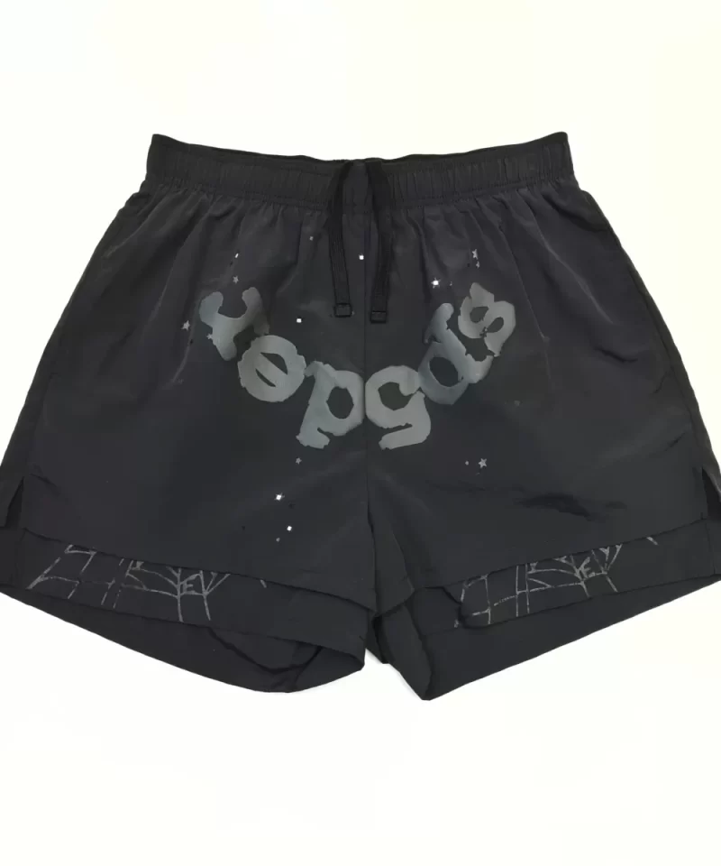 Sp5der Black Letter Black Nylon Shorts Streetwear