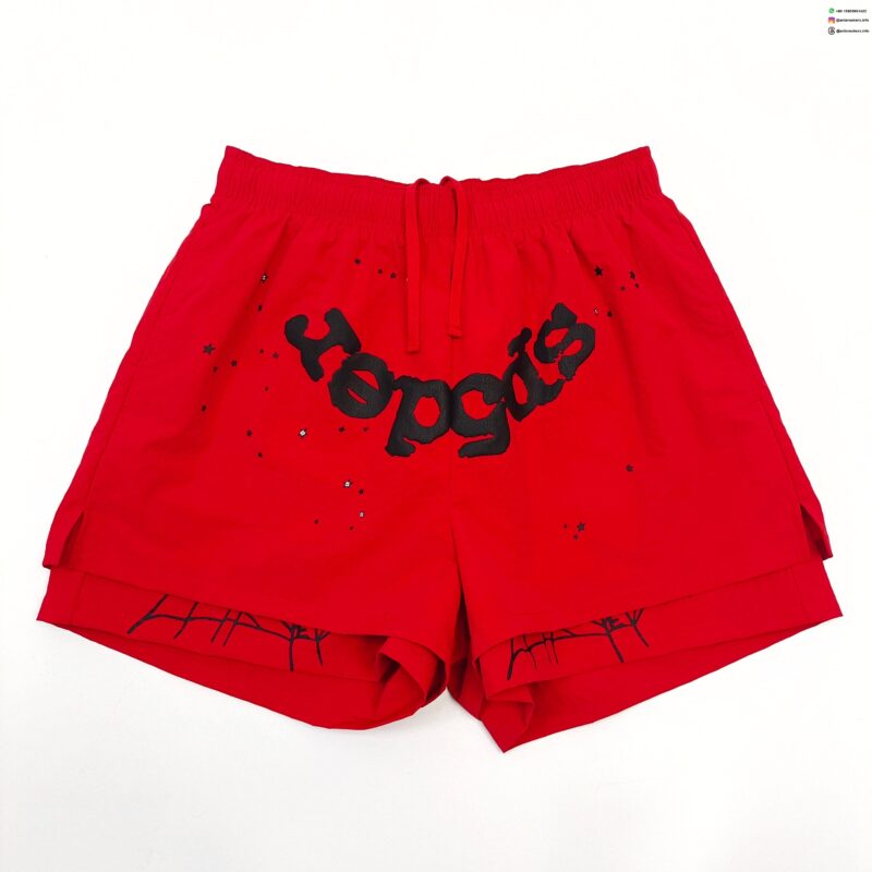 Sp5der Black Letter Red Shorts