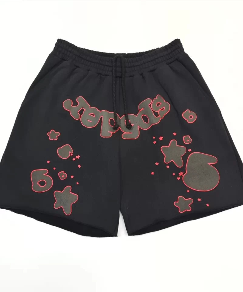 Sp5der Black Letter Red Star Shorts Streetwear