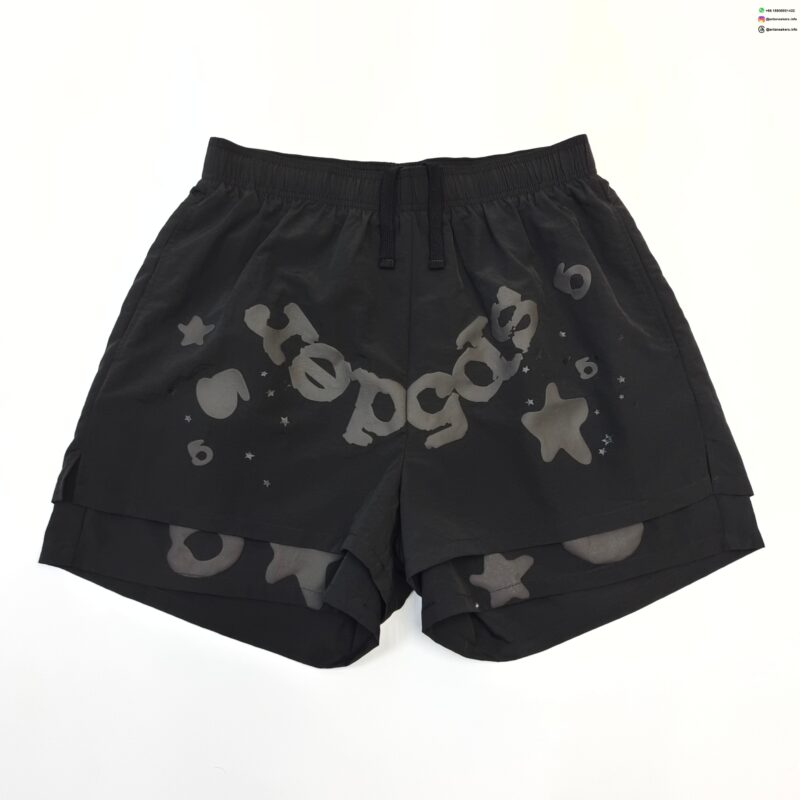 Sp5der Black Star Nylon Shorts – Lightweight Streetwear with Bold Print