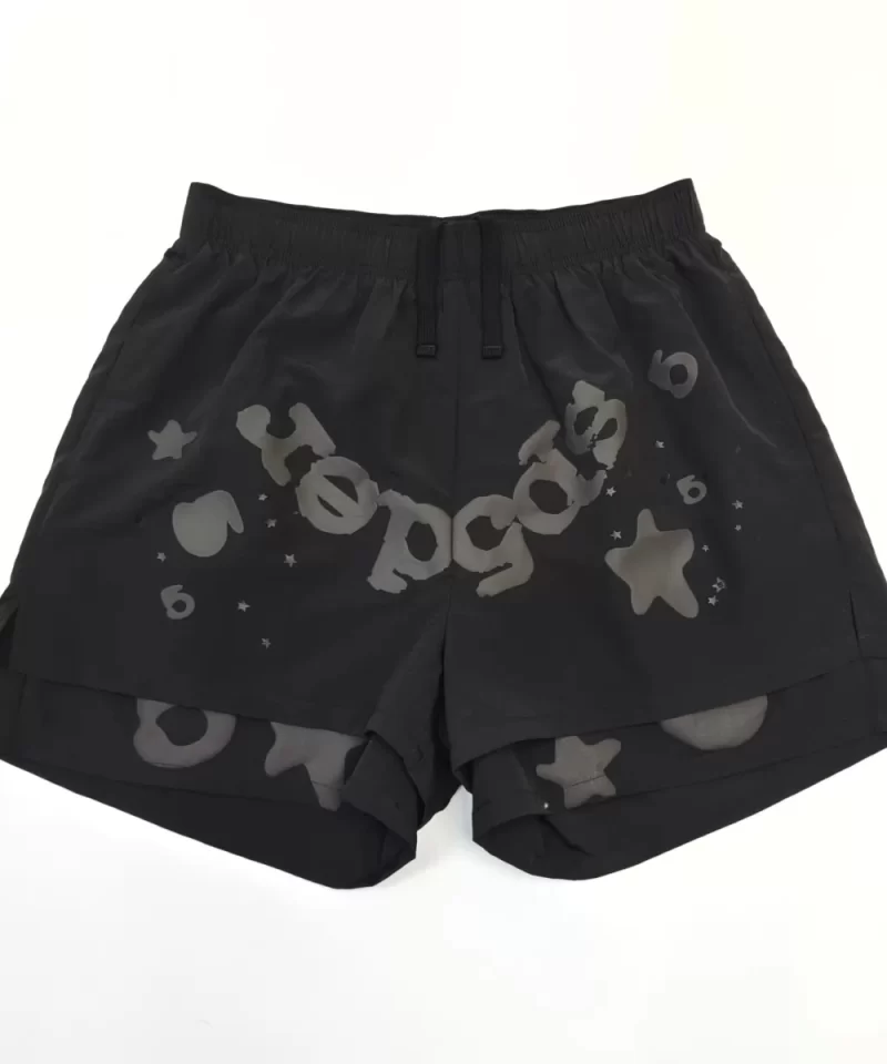Sp5der Black Star Nylon Shorts - Lightweight Streetwear with Bold Print