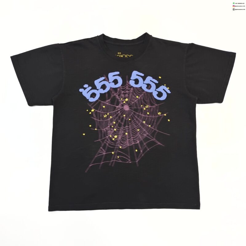 Sp5der Blue 555 Red Web Heavy Bamboo Black Tee