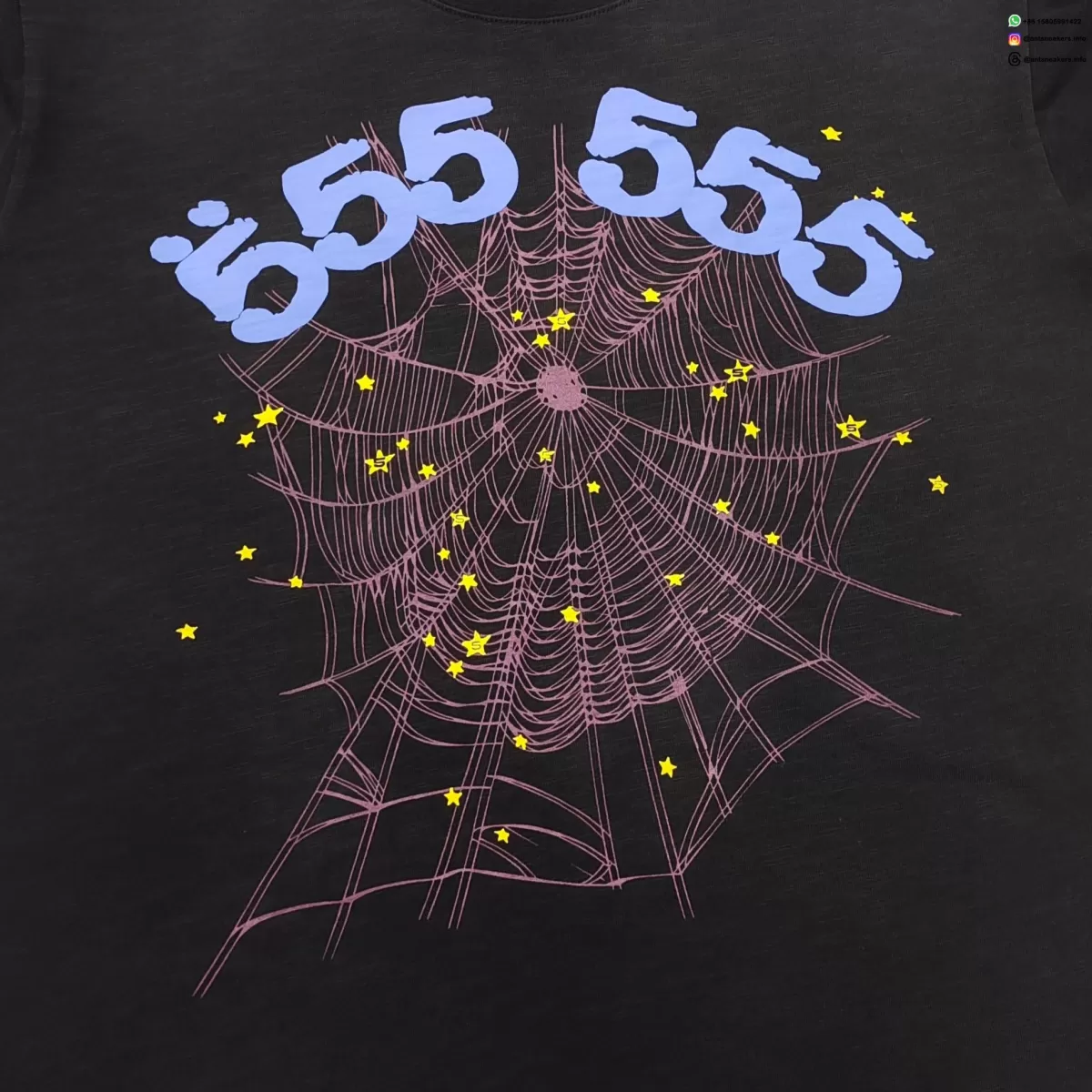 Sp5der Blue 555 Red Web Heavy Bamboo Black Tee