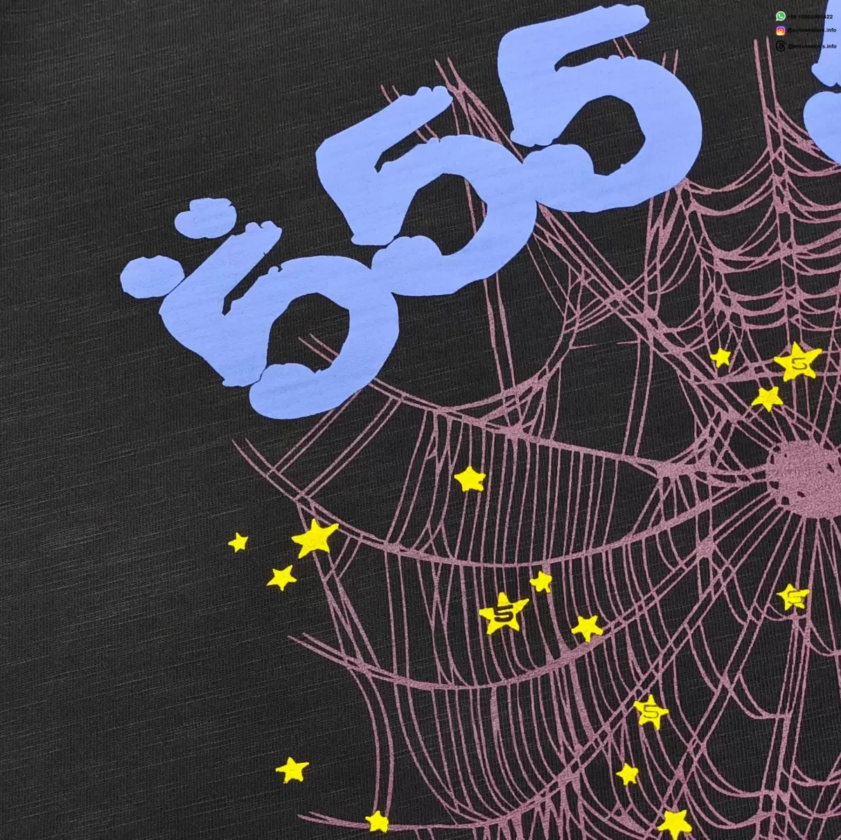 Sp5der Blue 555 Red Web Heavy Bamboo Black Tee