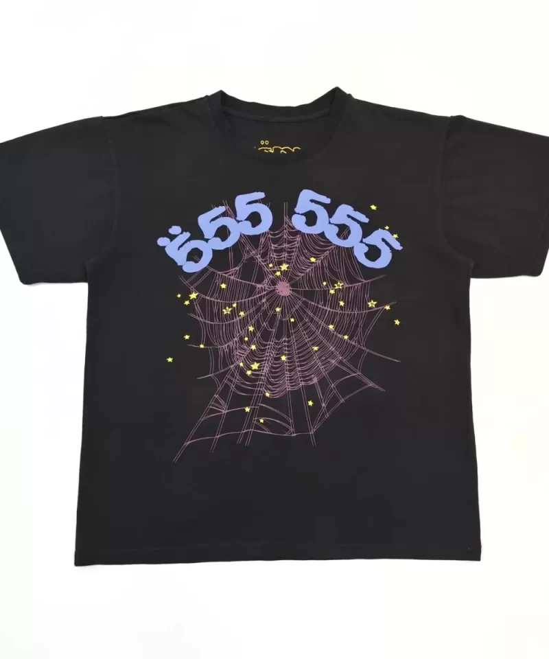 Sp5der Blue 555 Red Web Heavy Bamboo Black Tee