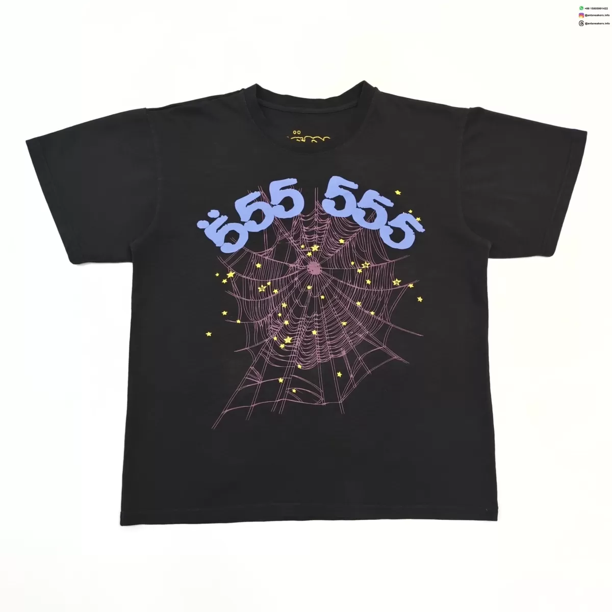 Sp5der Blue 555 Red Web Heavy Bamboo Black Tee