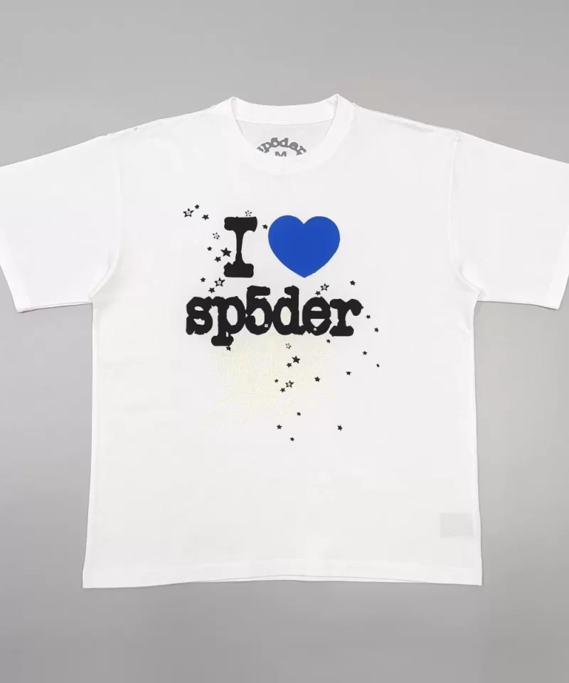 Sp5der Blue Heart White Tee Streetwear Running Shoes