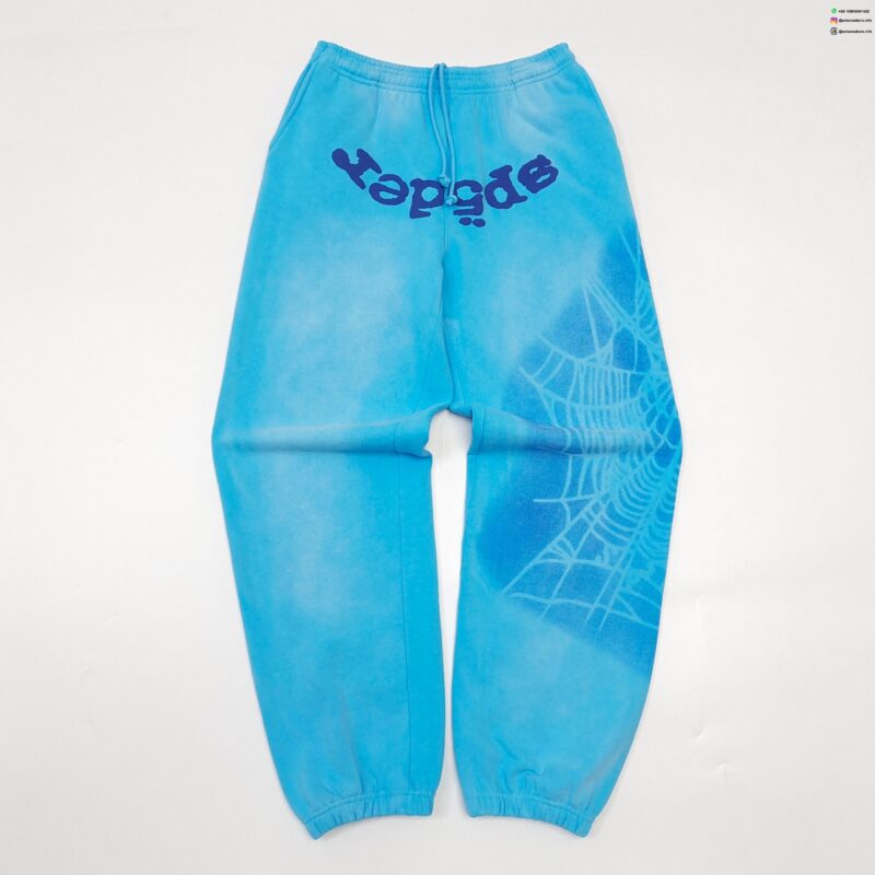Sp5der Blue Letter Shadow Net Light Blue Sweatpants