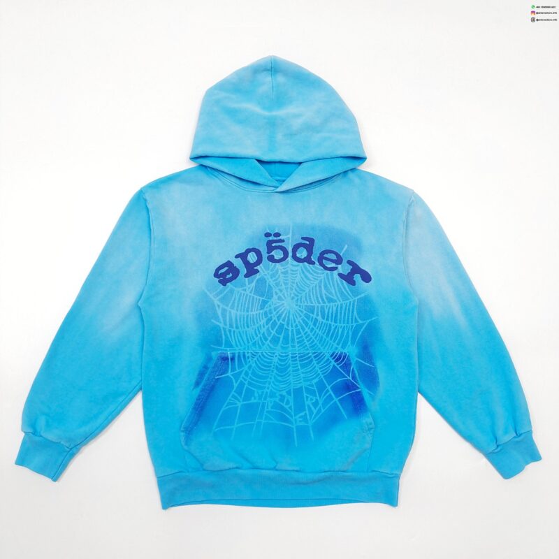 Sp5der Blue Letter Shadow Web Light Blue Hoodie