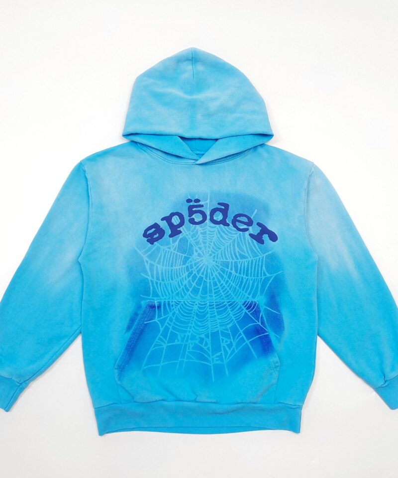 Sp5der Blue Letter Shadow Web Light Blue Hoodie