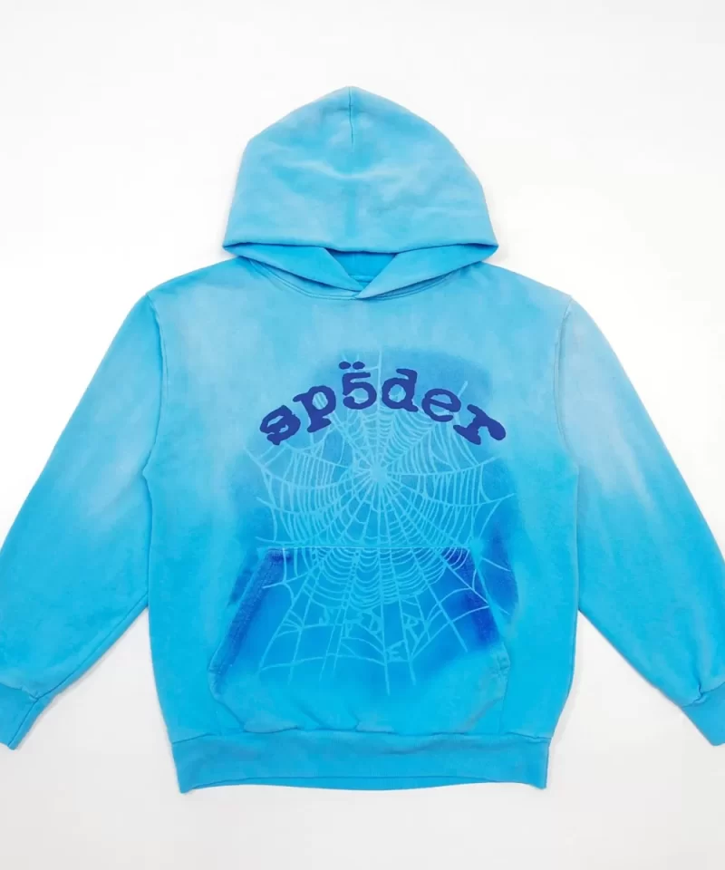 Sp5der Blue Letter Shadow Web Light Blue Hoodie