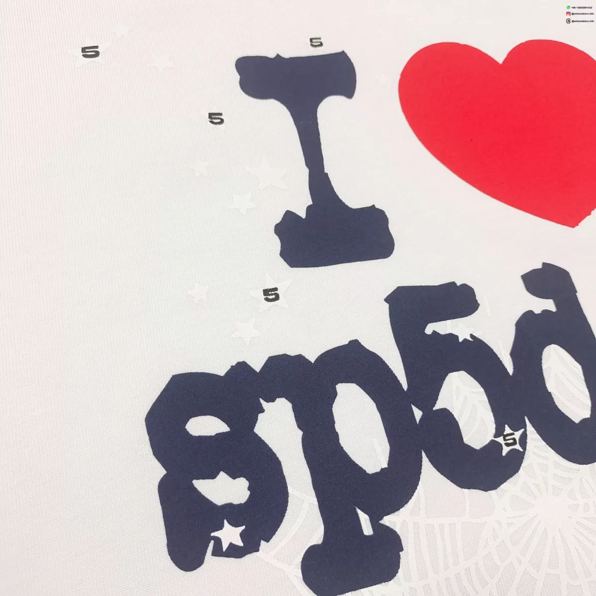 Sp5der Blue Letters Red Heart White Tee Streetwear