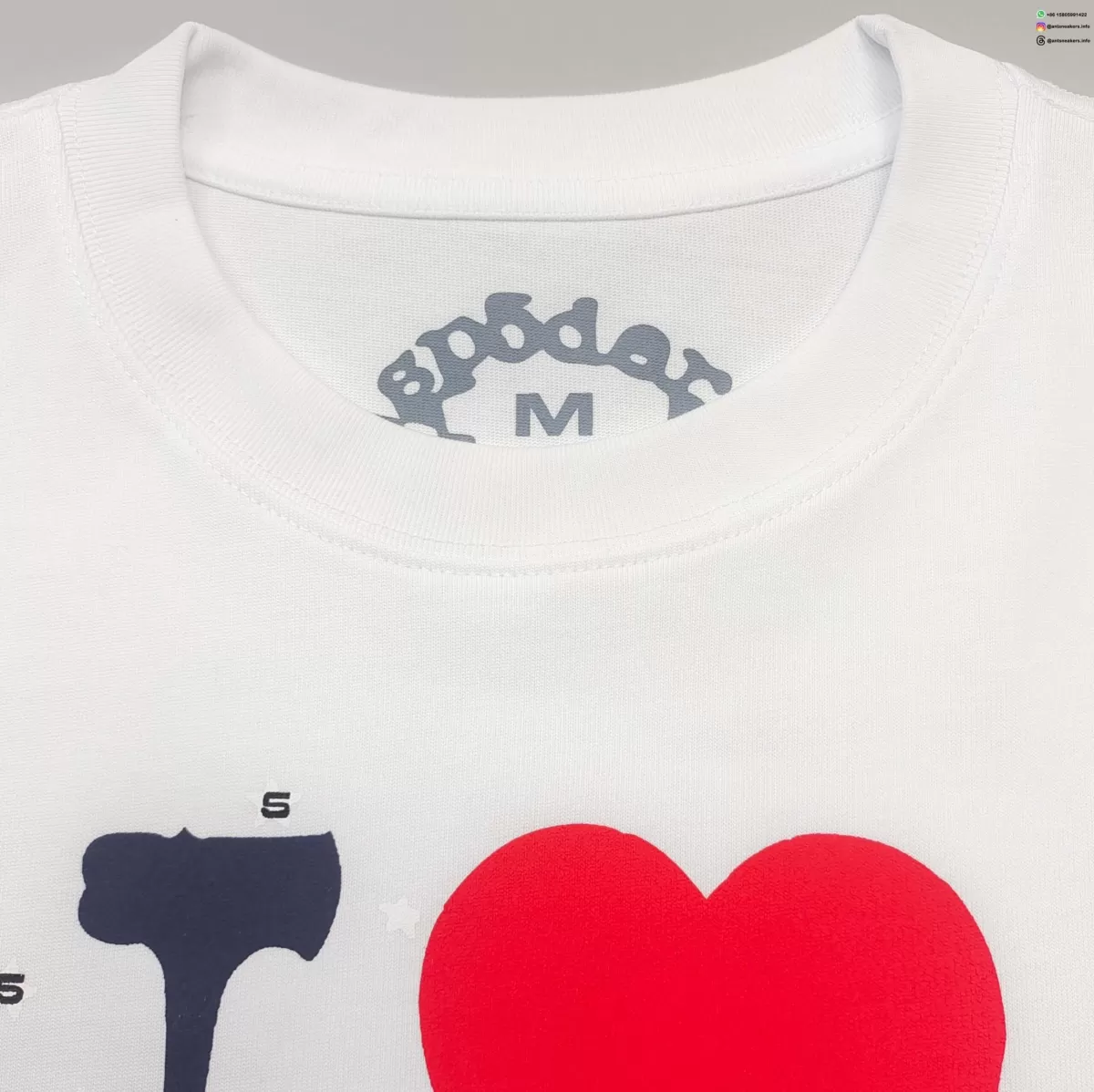 Sp5der Blue Letters Red Heart White Tee Streetwear