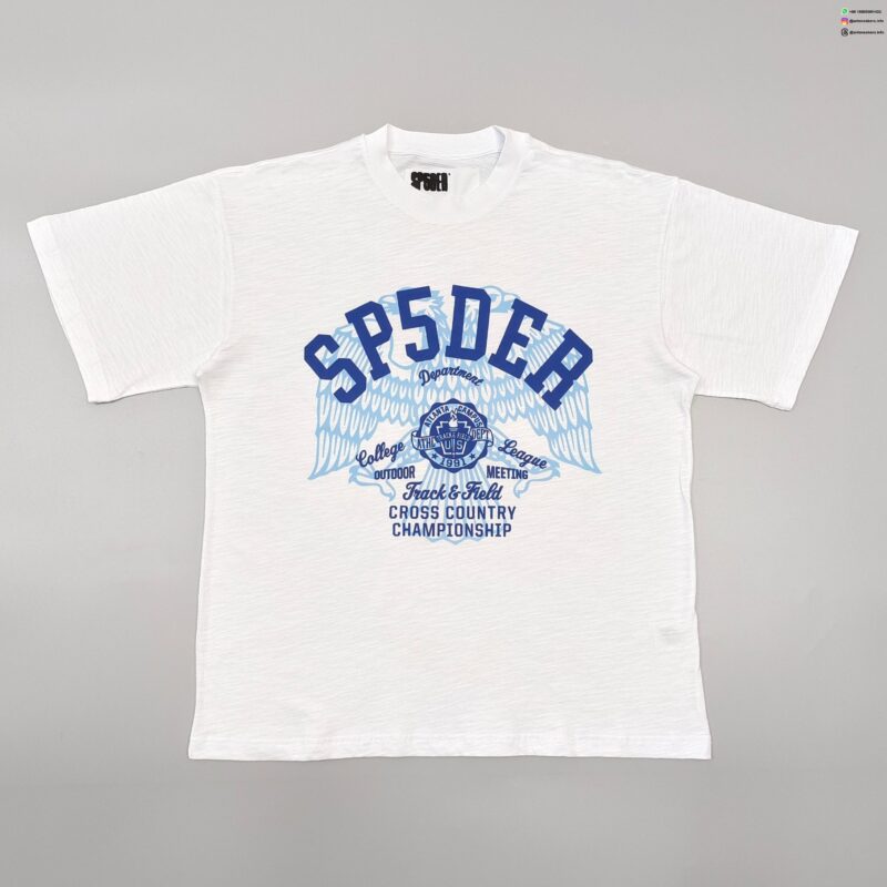 Sp5der Blue Printed Bamboo White Tee