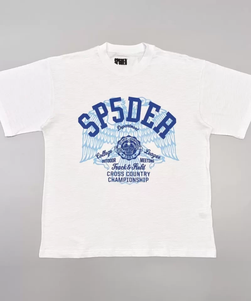 Sp5der Blue Printed Bamboo White Tee Streetwear