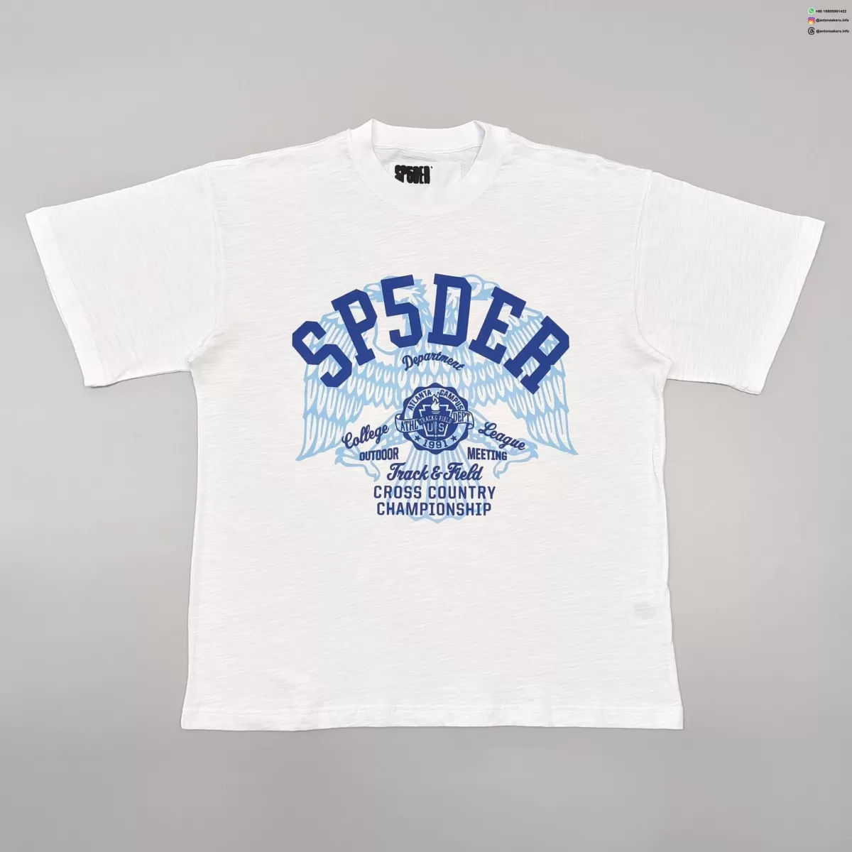 Sp5der Blue Printed Bamboo White Tee Streetwear