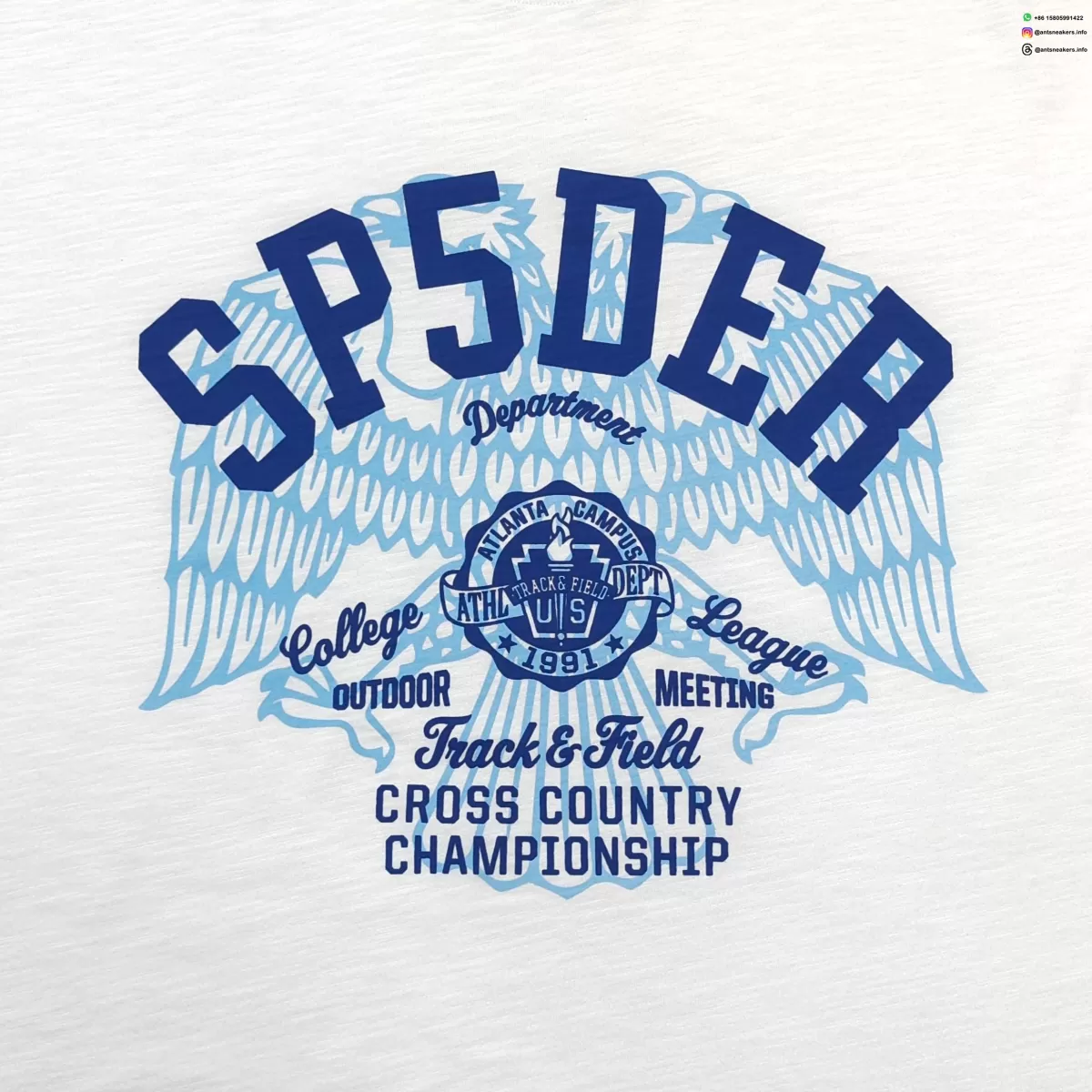 Sp5der Blue Printed Bamboo White Tee Streetwear