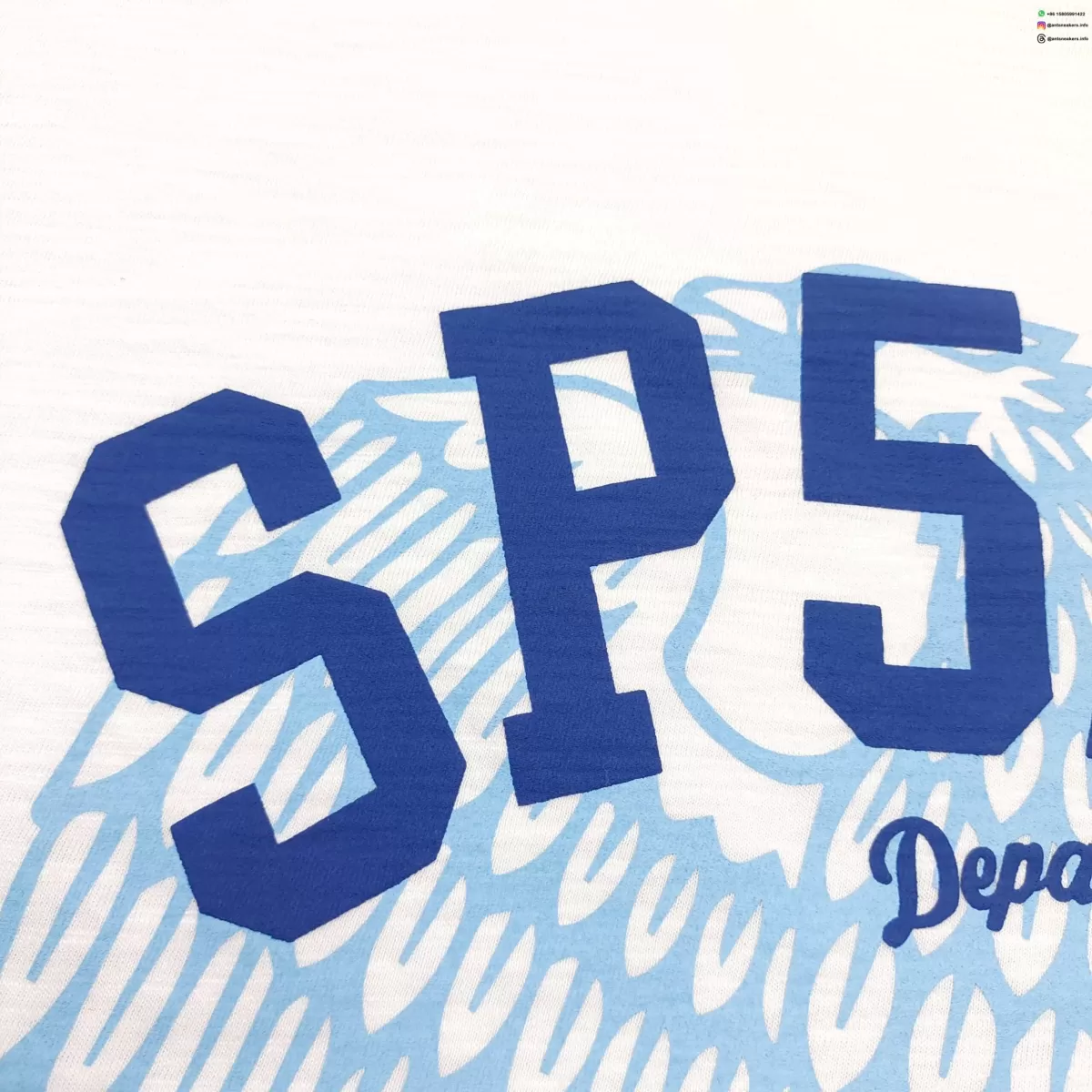 Sp5der Blue Printed Bamboo White Tee Streetwear