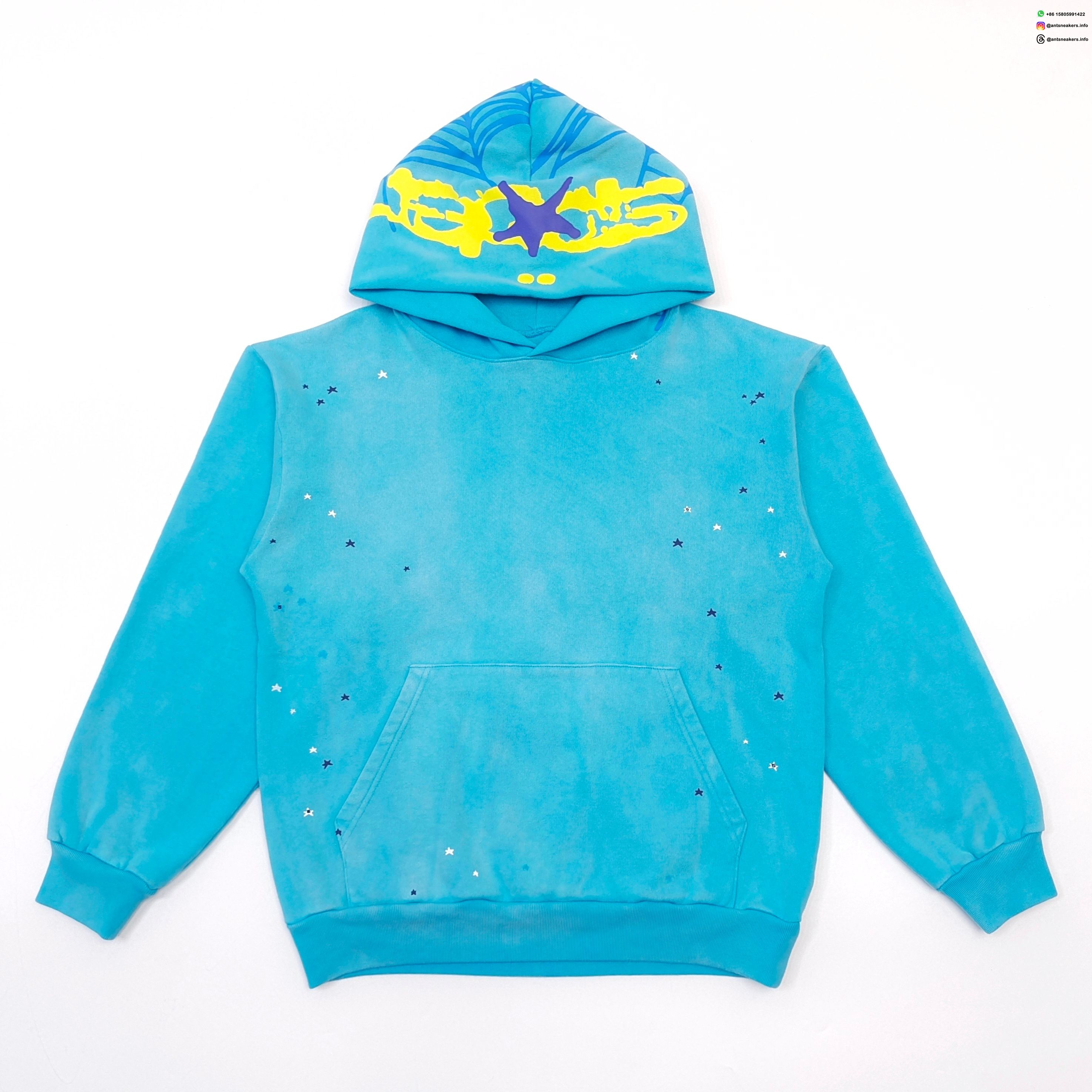 Sp5der Blue Web Lake Blue Hoodie