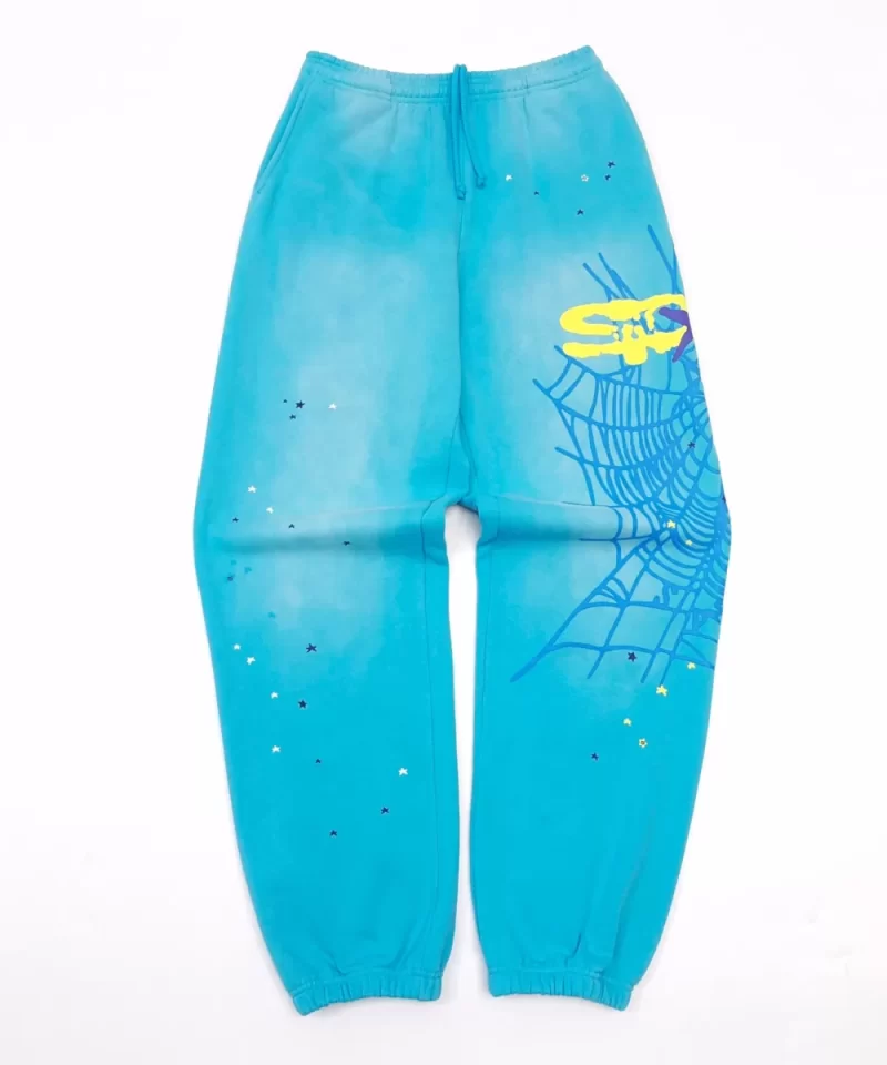 Sp5der Blue Web Lake Blue Sweatpants Streetwear