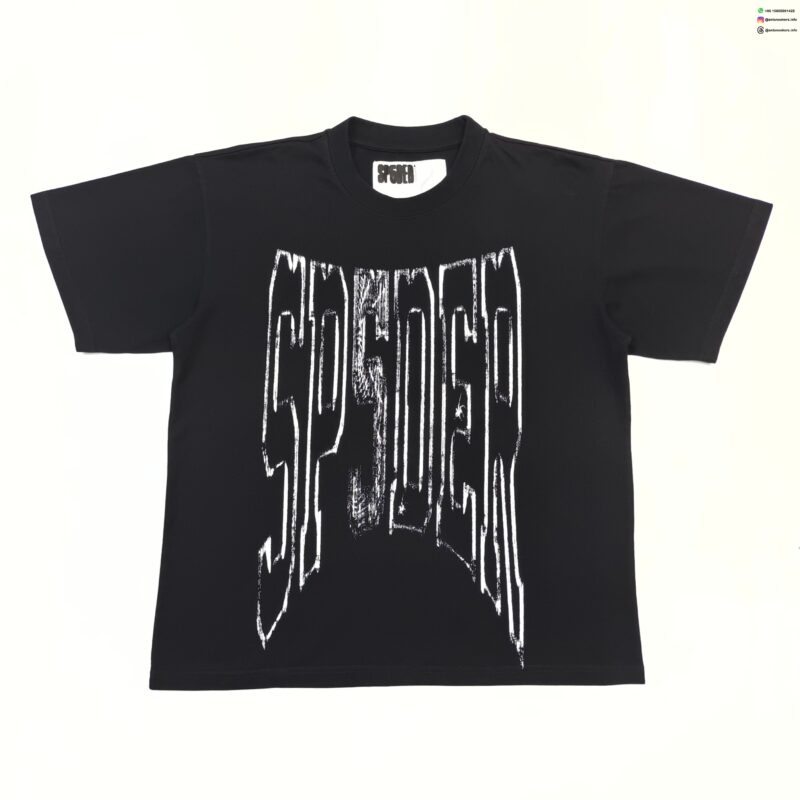 Sp5der Distorted Letter Graphic Washed Black Tee