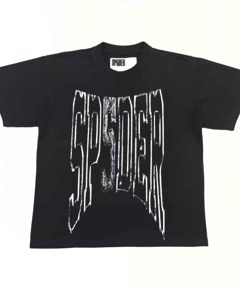 Sp5der Distorted Letter Graphic Washed Black Tee