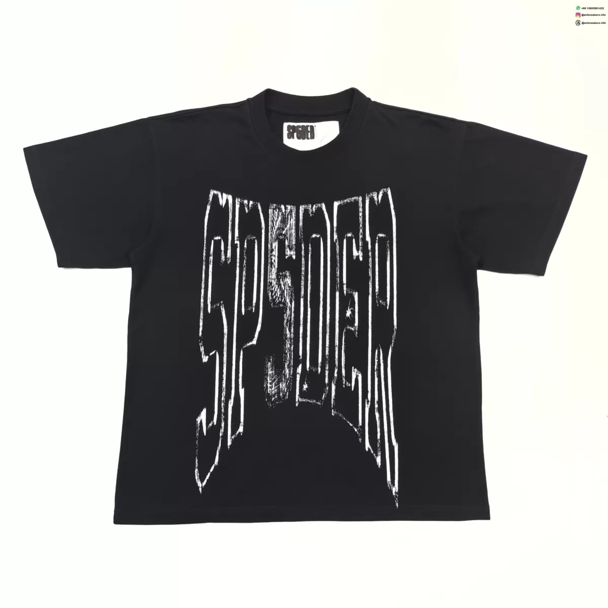 Sp5der Distorted Letter Graphic Washed Black Tee